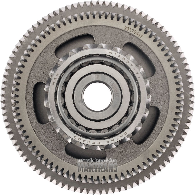 Koło napinające napędu różnicowego FORD eCVT HF45 LX68-7H348-BA - wysokość całkowita 105 mm, 21 zębów (Ø zewn. 85,70 mm), 83 zęby (Ø zewn. 144,60 mm), 93 zęby (Ø zewn. 165,85 mm) - zdemontowane z nowych skrzyń biegów