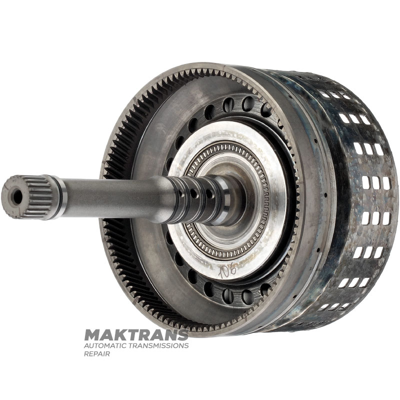 Wał wejściowy / bęben K1 Sprzęgło NISSAN RE5R05A / JATCO JR507A 3154095X02 - wysokość całkowita 256 mm, 106 zębów, 7 tarcz ciernych (60 zębów), 24 wypusty (Ř zewnętrzna 25,75 mm, długość wypustu 18 mm)