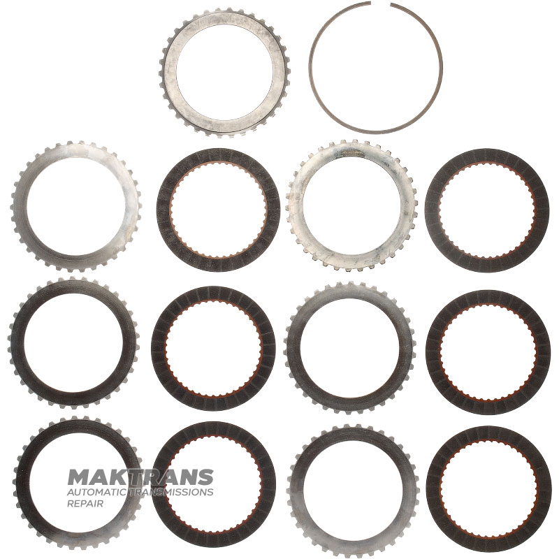 Zestaw tarcz stalowych i ciernych DIRECT Clutch FORD AOD, AODE, AODE-W, 4R70W, 4R75E, 4R75W — F6AZ-7B442-AA, F8AZ-7B164-BA, 6 tarcz ciernych, (całkowita grubość zestawu 25,85 mm)