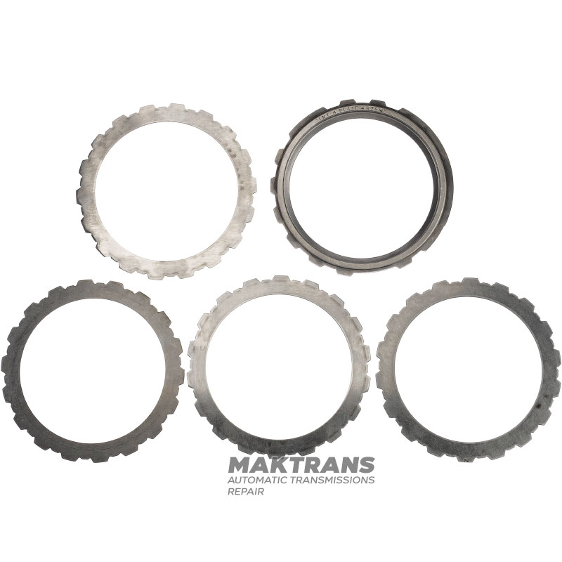 Komplet felg stalowych Intermediate Clutch FORD 4R70, 4R75, 4R75W - 4 tarcze stalowe (grubość 2,02 mm, średnica wewnętrzna 148,45 mm, 18 zębów), 1 tarcza podporowa (grubość 6,40 mm, średnica wewnętrzna 148,45 mm, 18 zębów)
