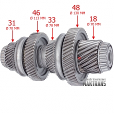 Wał wyjściowy napędu różnicowego nr 2 VAG DSG DQ500 0BT, 0BH — 18 (Ø 70 mm), 48 (Ø 130 mm), 33 (Ø 78 mm), 46 (Ø 113 mm), 31 (Ø 70 mm)