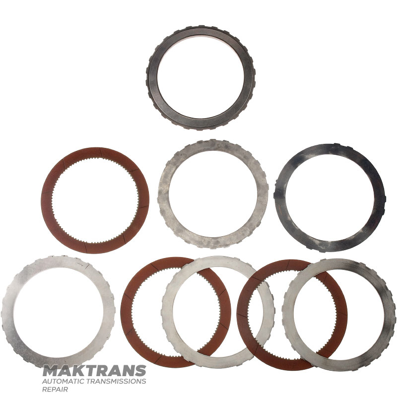 Komplet tarcz ciernych i stalowych FORWARD Clutch FORD E4OD, 4R100 - 3 tarcze cierne (grubość całkowita bez tarczy sprężynowej 23,85 mm), F2TZ-7B164-A, C6AZ-7B442-A, E9TZ-7B442-D