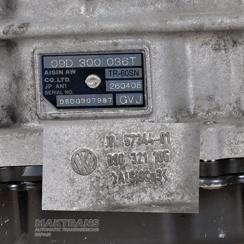 Automatyczna skrzynia biegów AISIN WARNER TR-60SN, VAG 09D — oznaczenie GVJ, 09D300037T, 09D300036TX, Volkswagen Touareg (7LA/7L6) 3.0 TDI V6 24V SUV, Diesel, Kod silnika: BKS)