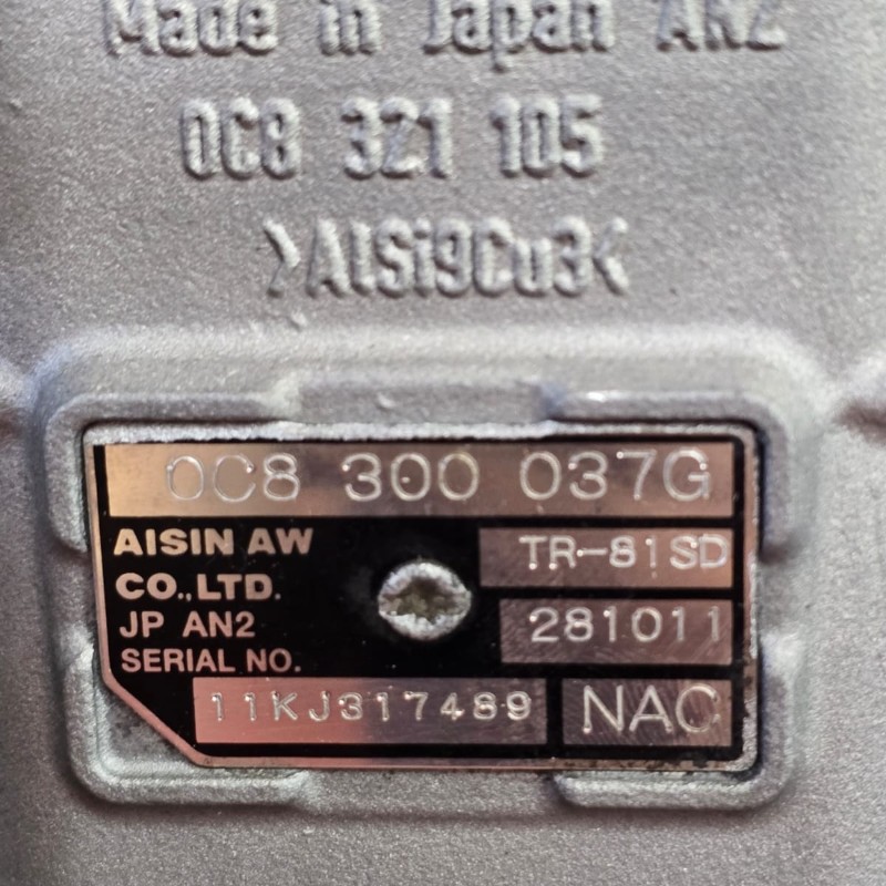 Odnowiona (testowana na drodze) skrzynia biegów AISIN WARNER 0C8 TR-81SD, VAG 0C8 (start-stop), 4WD — 3.0 Diesel, 150 kW (204 pk), kod skrzyni biegów NAC, 0С8300037G